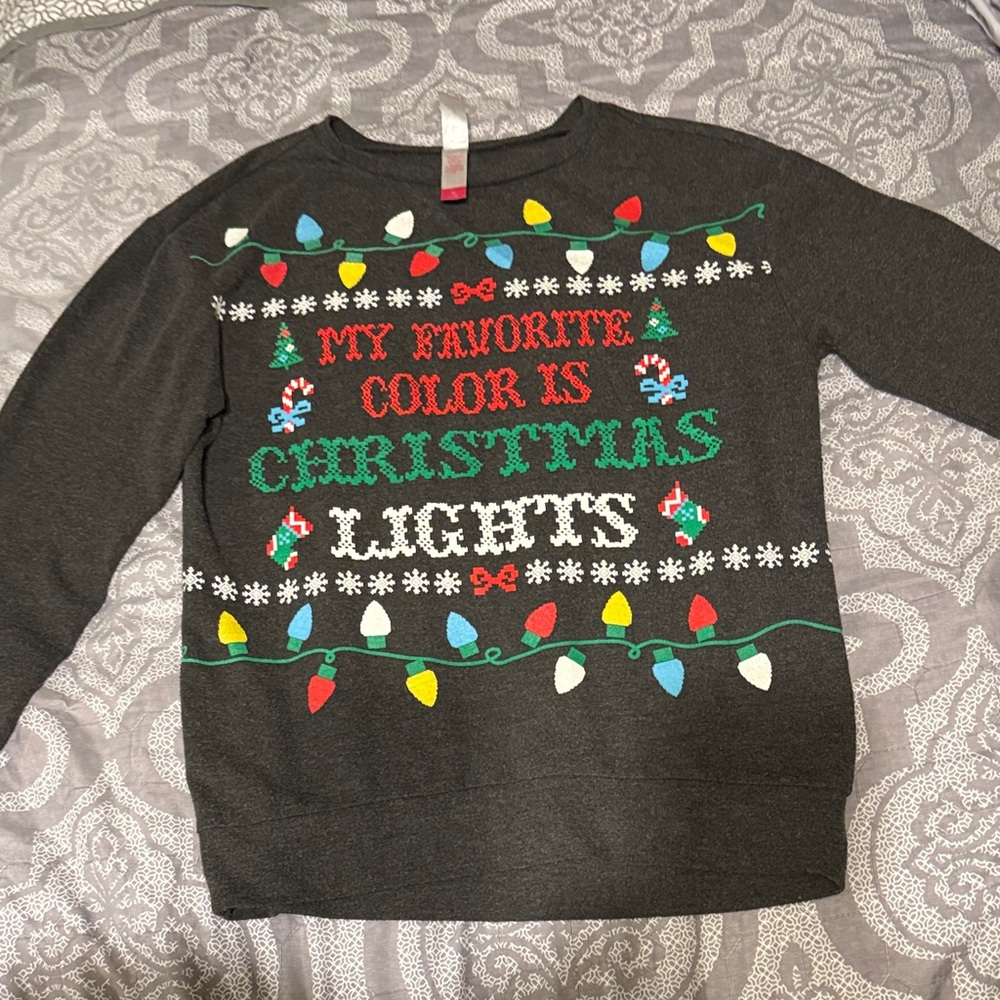 No Boundaries Black Sweatshirt with Multicolor Knit-Style Lights